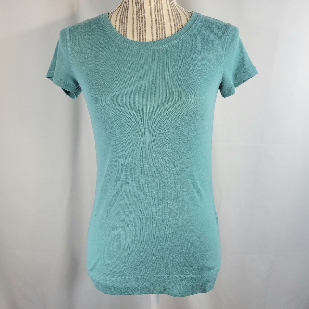 Simply Vera Vera Wang Blue/Green Banded Hem Short Sleeve Top Size XSmall